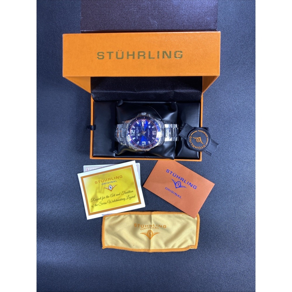 Stuhrling Men Watch‎ Swiss Quartz Stainless Dive 200 Meter Water Resistant NIB